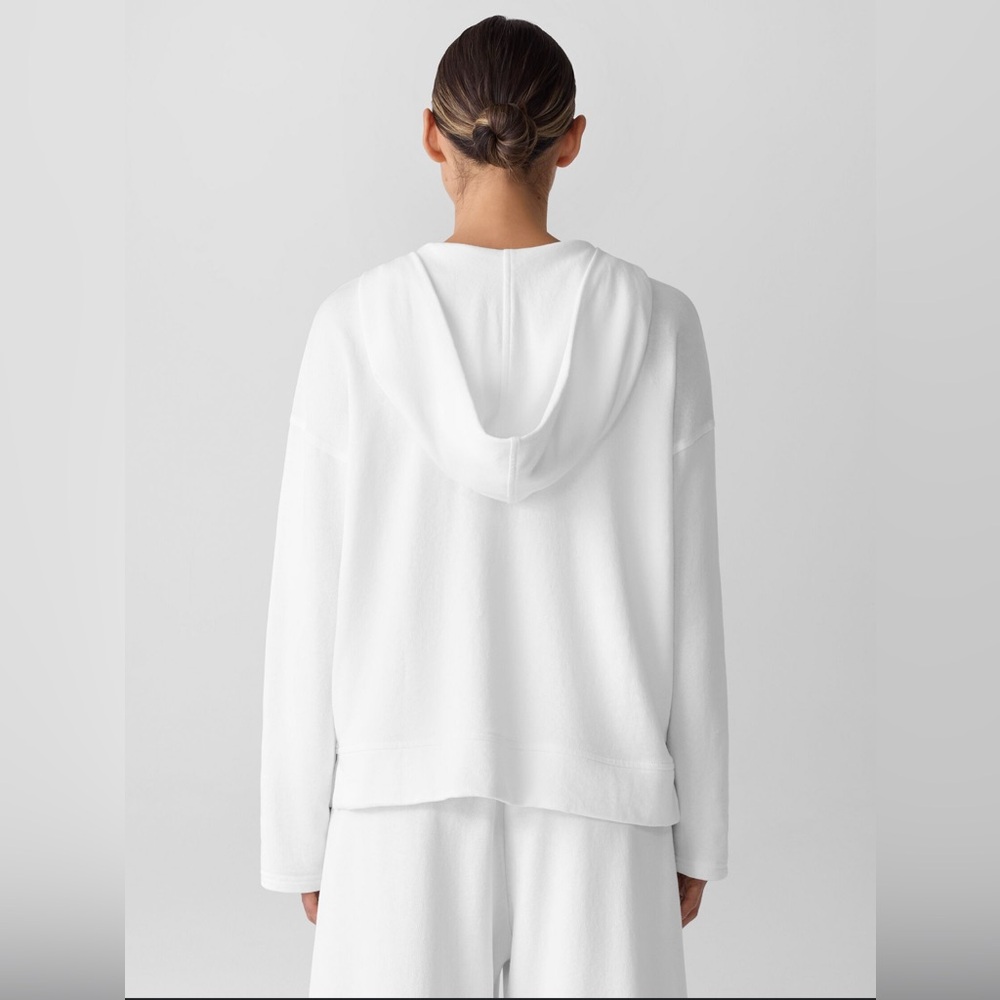 Eileen Fisher Like NEW Organic Cotton Hooded Women's Winter White Sweater Medium